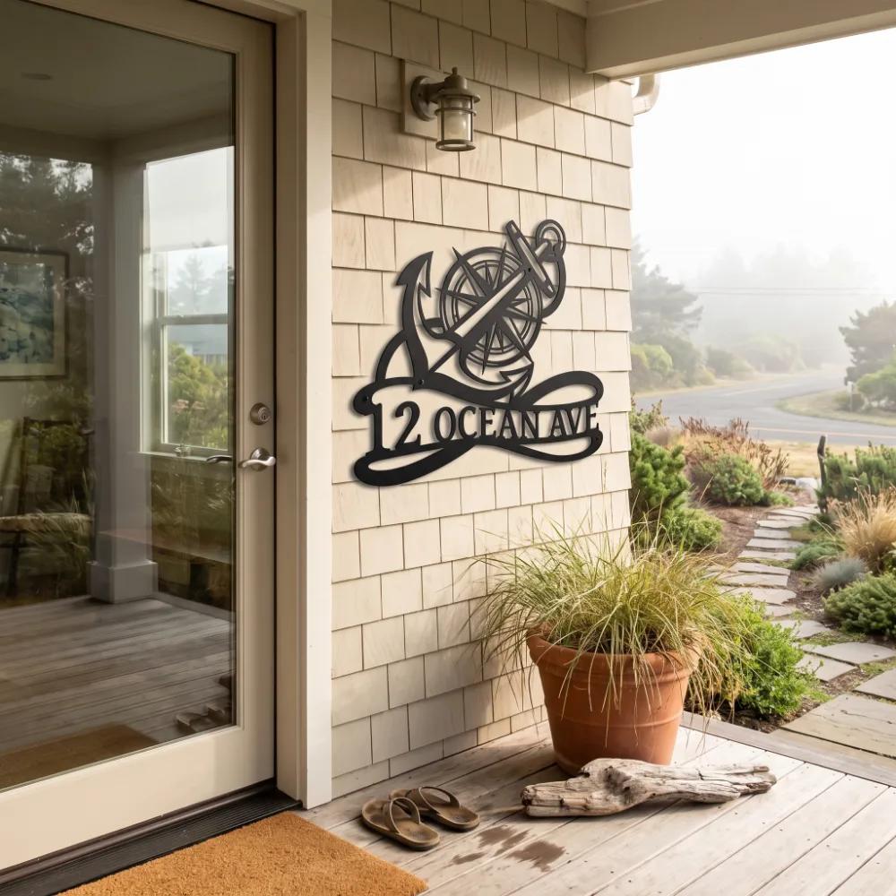 Custom Nautical Anchor Metal Address Sign – Coastal Arrival, Beach House Facade Decor — 8