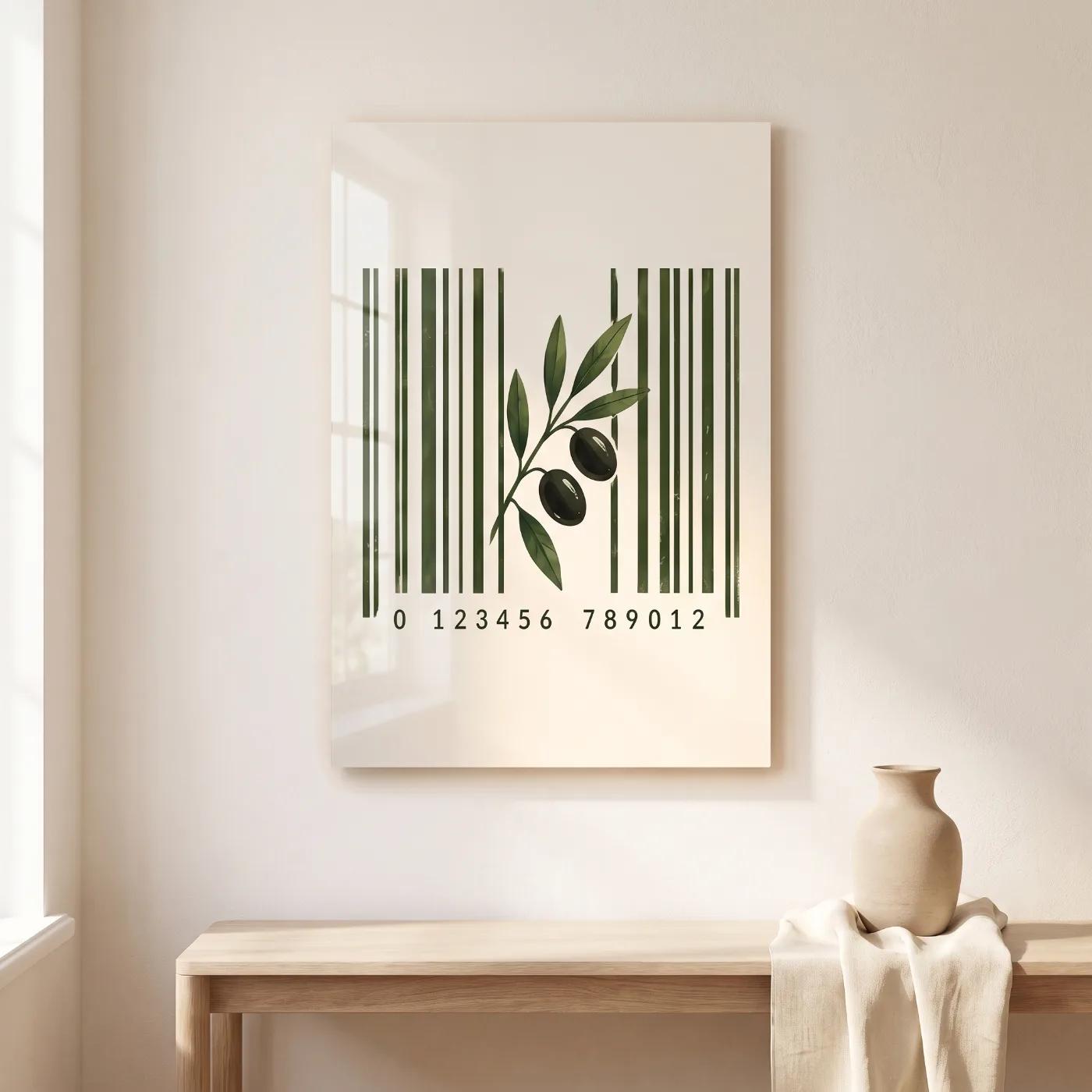 Olive Branch Barcode Kitchen Modern Green Glass Wall Art