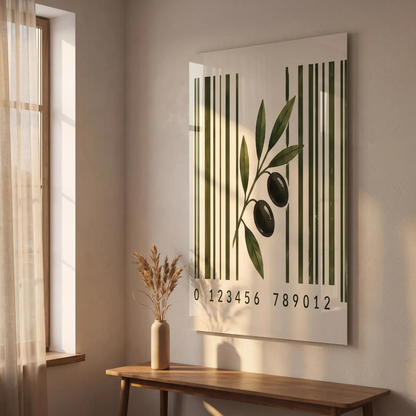 Olive Branch Barcode Kitchen Modern Green Glass Wall Art — 3