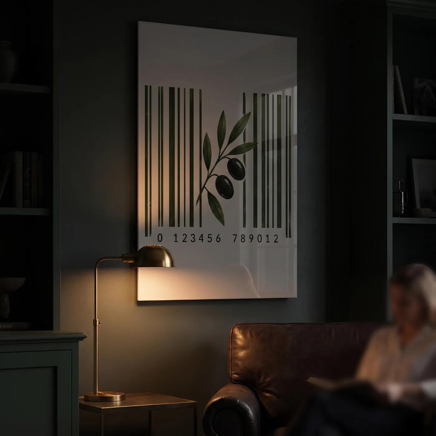Olive Branch Barcode Kitchen Modern Green Glass Wall Art — 4