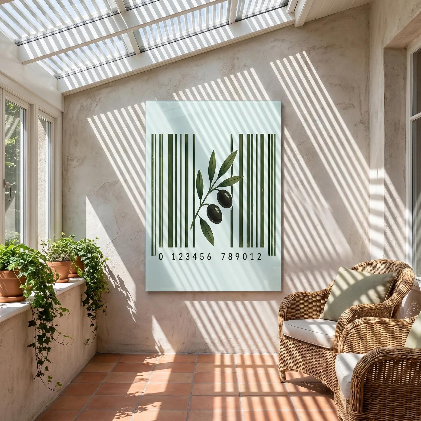 Olive Branch Barcode Kitchen Modern Green Glass Wall Art — 5