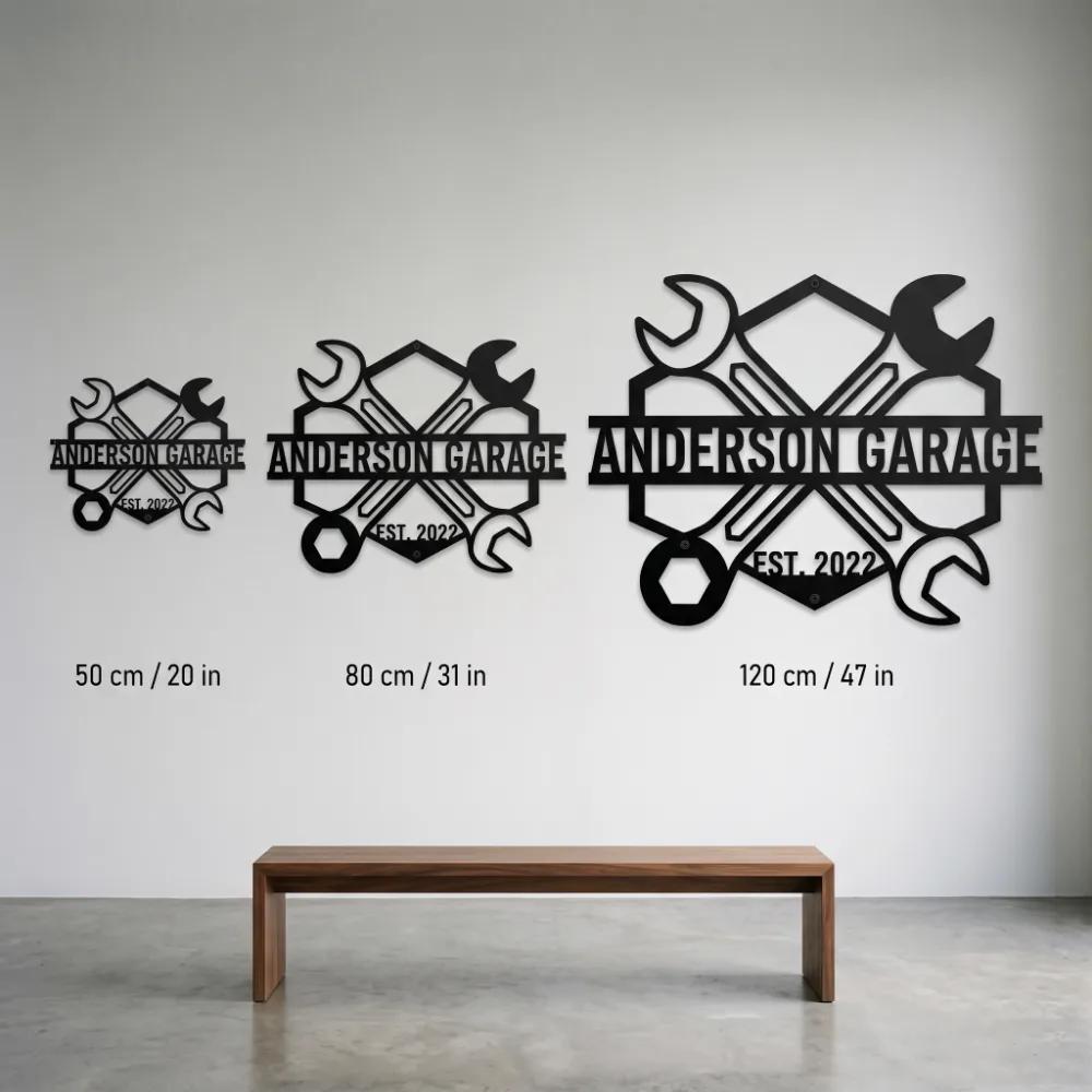 Custom Garage Metal Industrial Wall Art – Wrench Crest, Man Cave Workshop Decor — 10