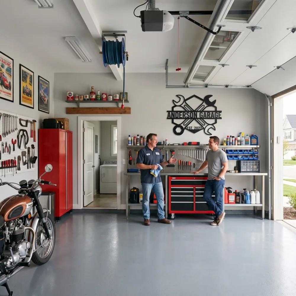 Custom Garage Metal Industrial Wall Art – Wrench Crest, Man Cave Workshop Decor — 9