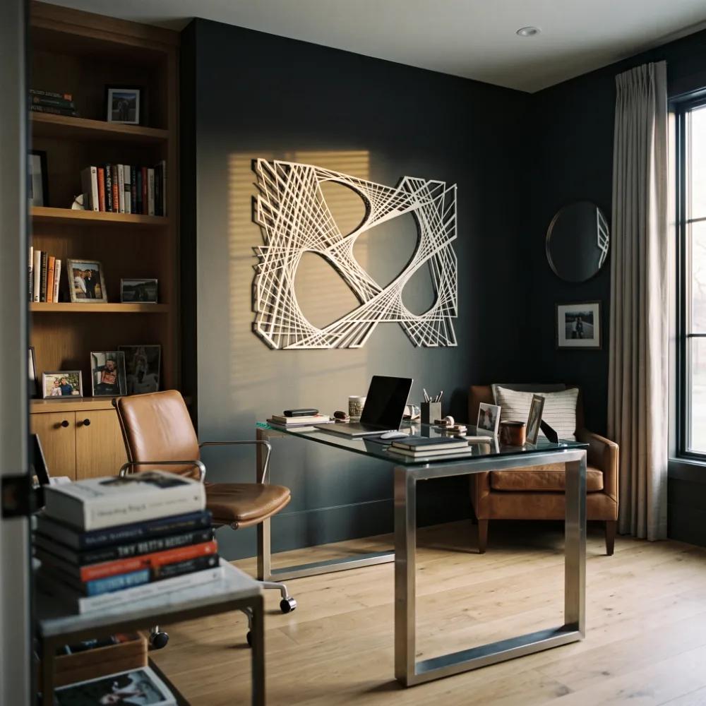 Abstract Geometric Metal Wall Art – Linear Illusion Silhouette, Modern Living Room Decor — 3