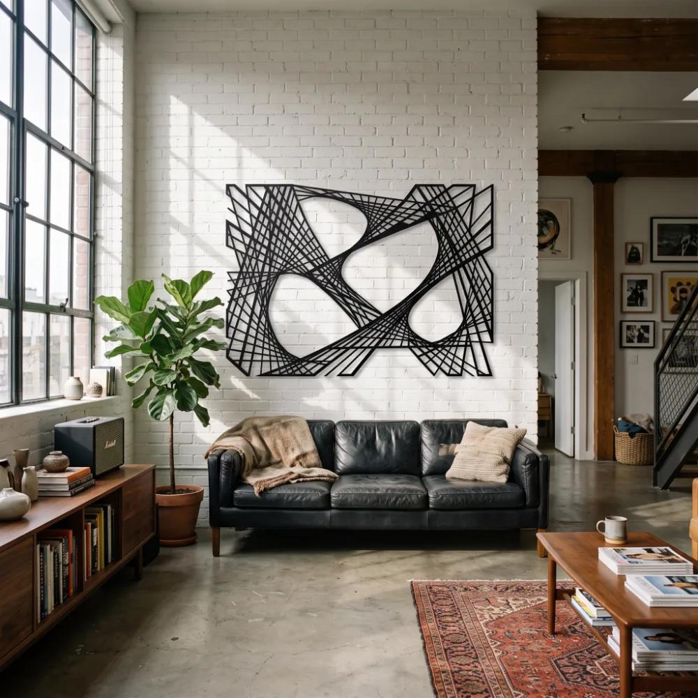 Abstract Geometric Metal Wall Art – Linear Illusion Silhouette, Modern Living Room Decor — 4