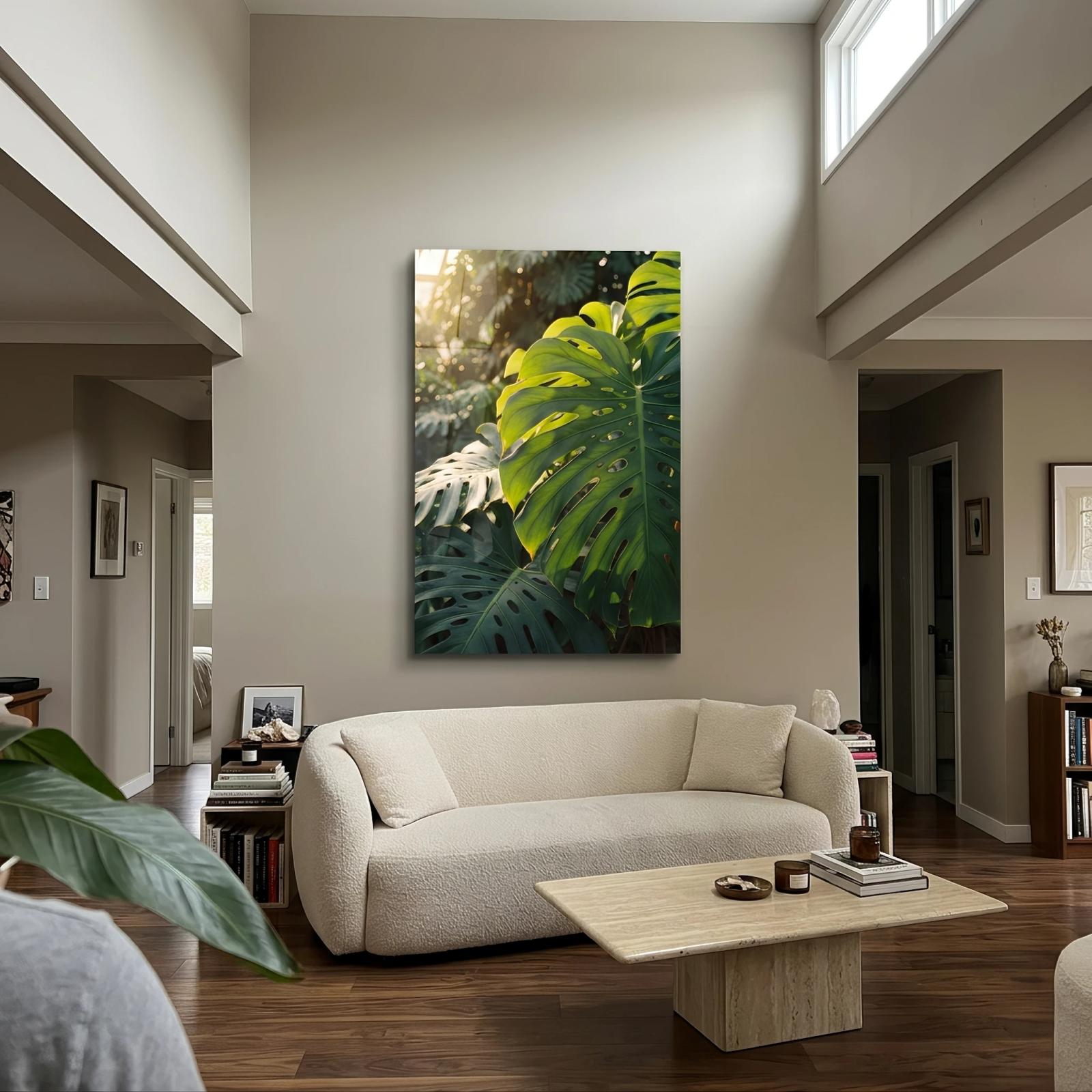 Monstera Leaf Wall Art Tropical Botanical Glass Wall Art — 2