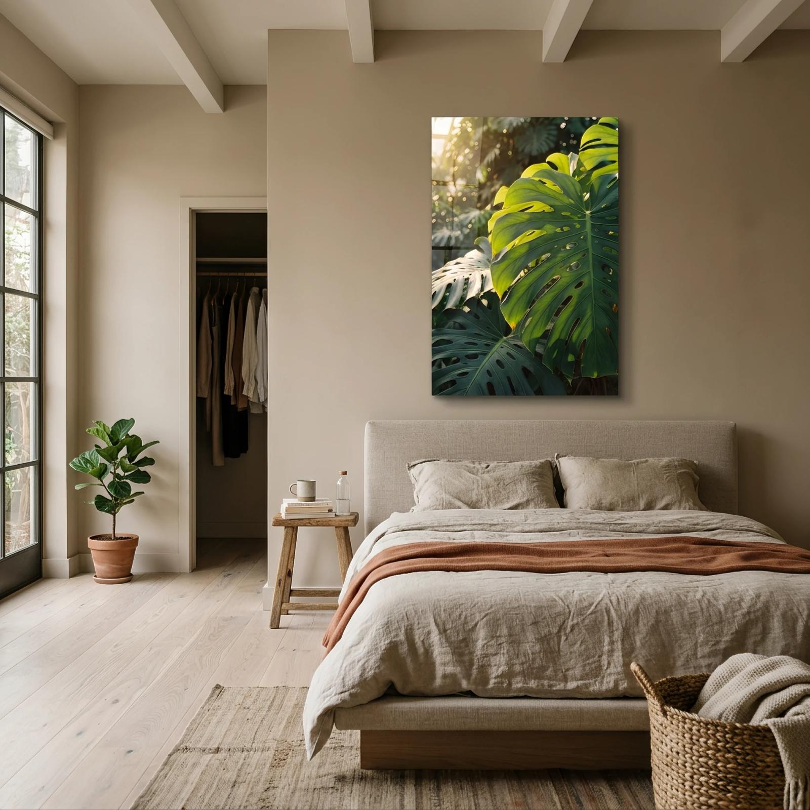 Monstera Leaf Wall Art Tropical Botanical Glass Wall Art — 4