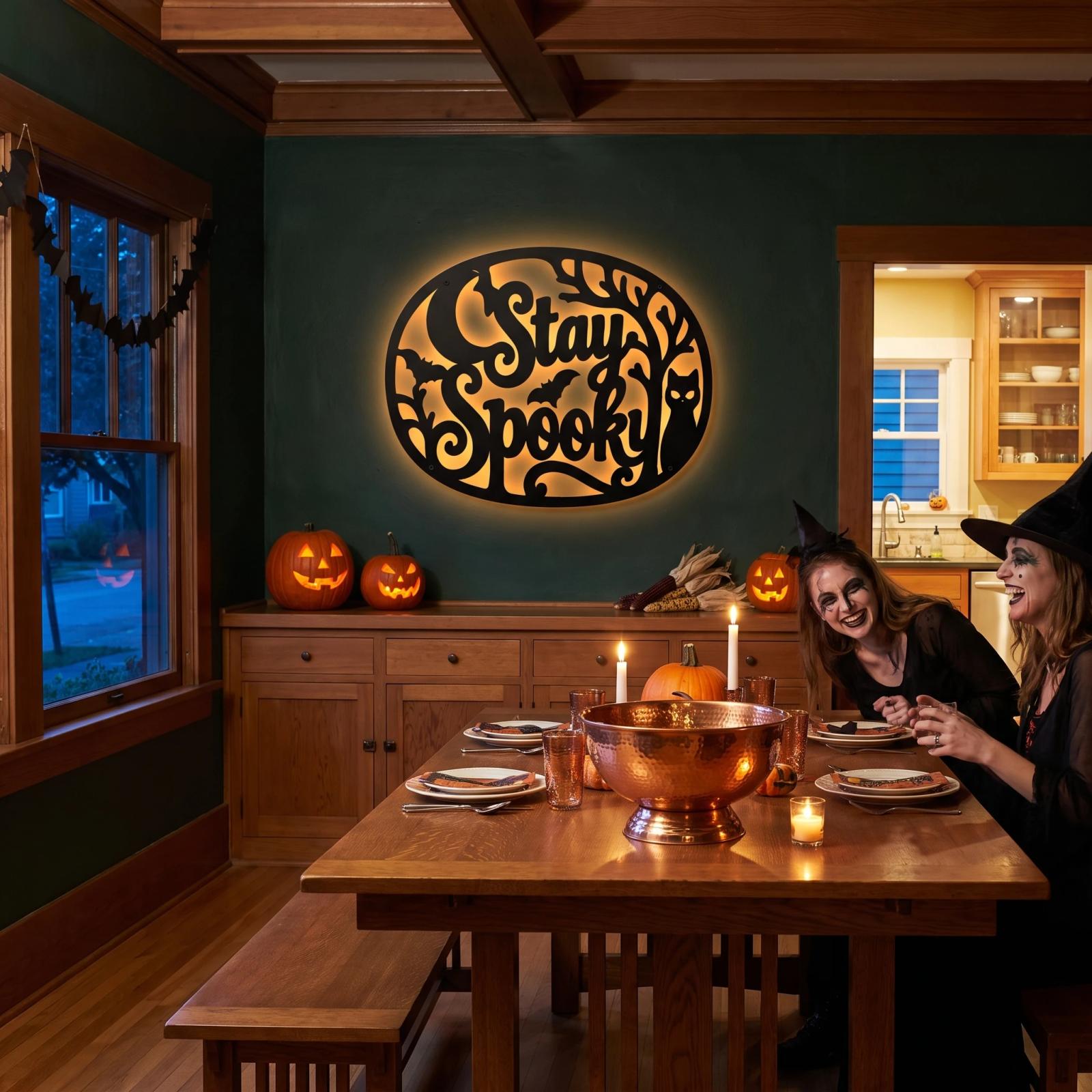 Stay Spooky Halloween LED Metal Wall Art – Midnight Familiar, Porch & Living Room Decor — 2