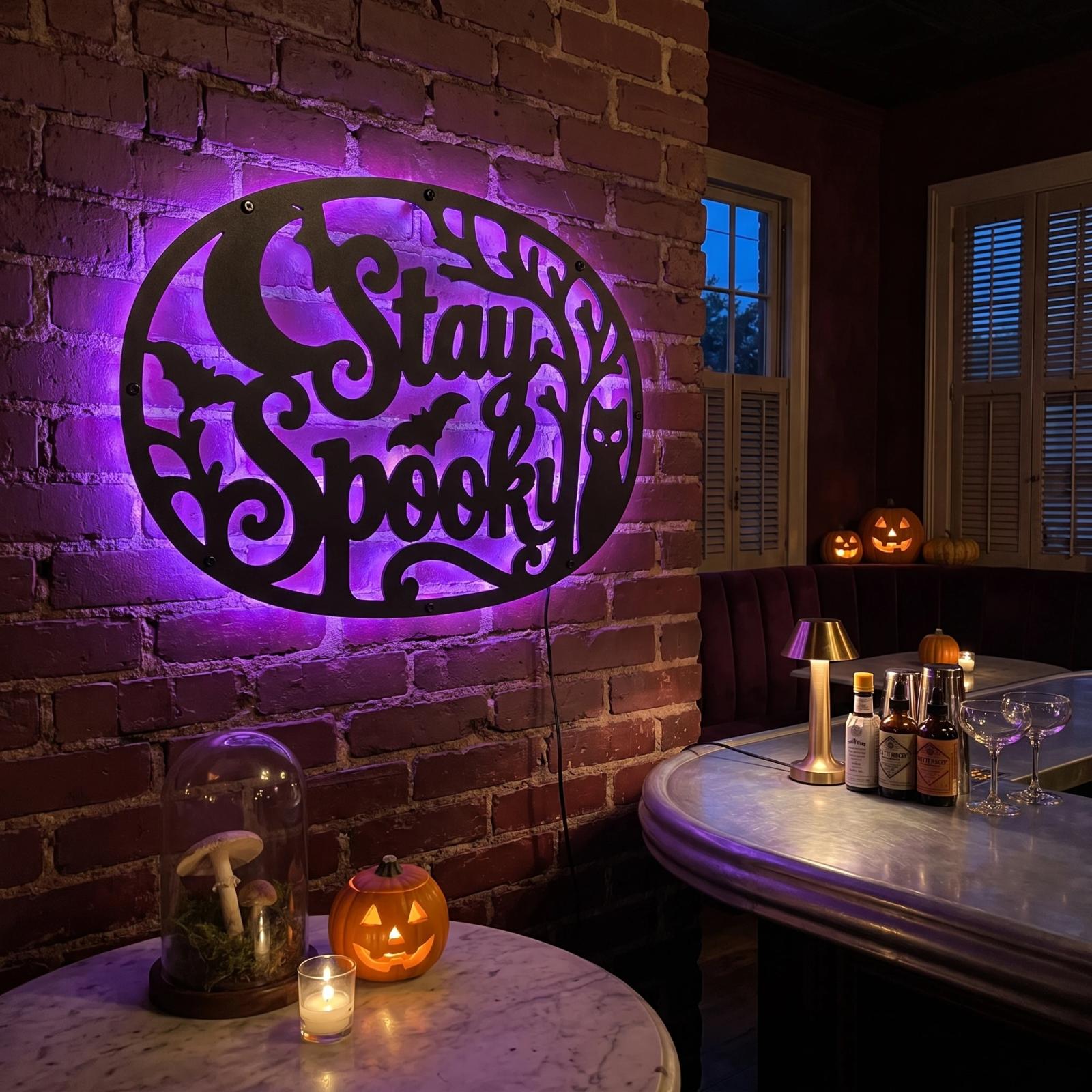 Stay Spooky Halloween LED Metal Wall Art – Midnight Familiar, Porch & Living Room Decor — 3