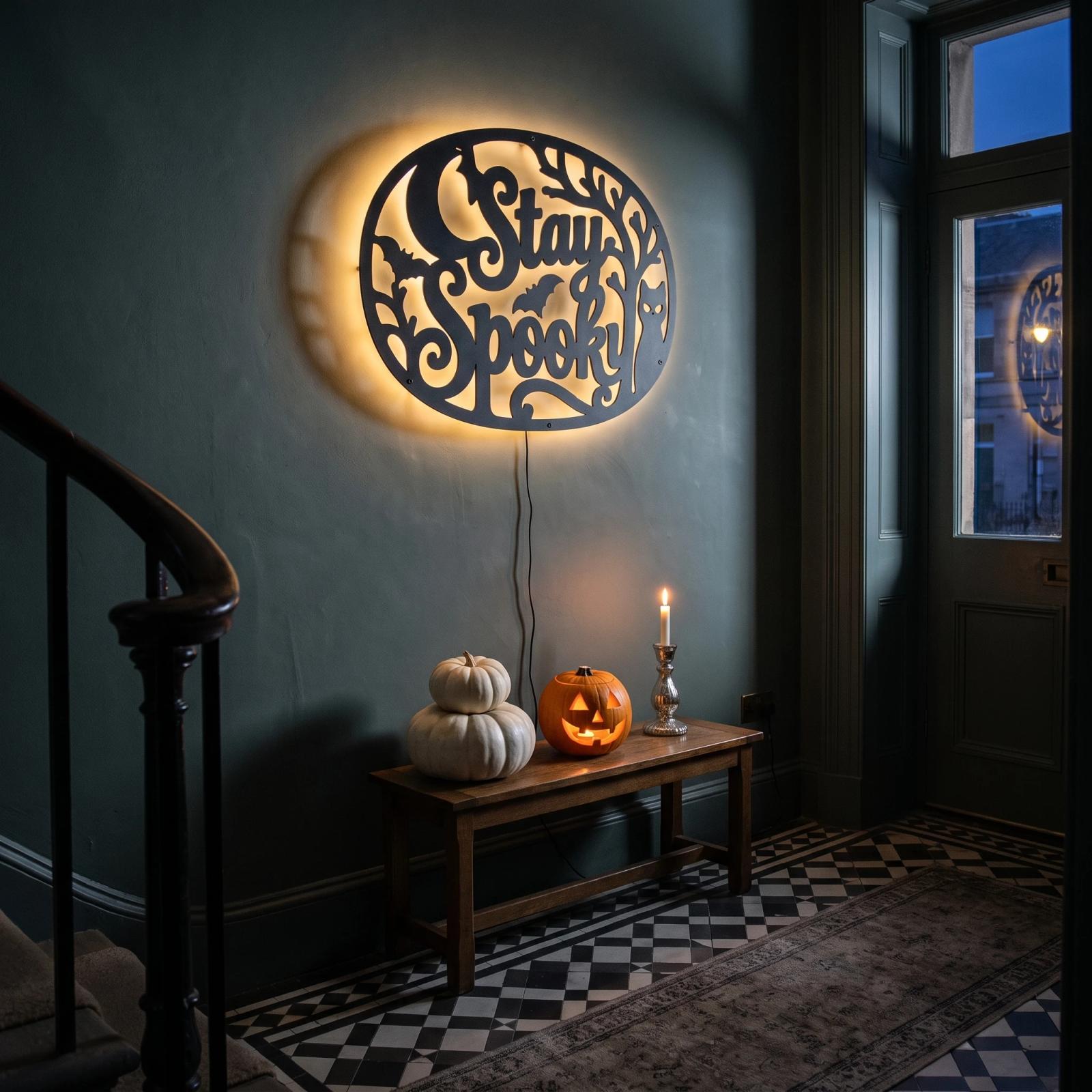 Stay Spooky Halloween LED Metal Wall Art – Midnight Familiar, Porch & Living Room Decor — 4