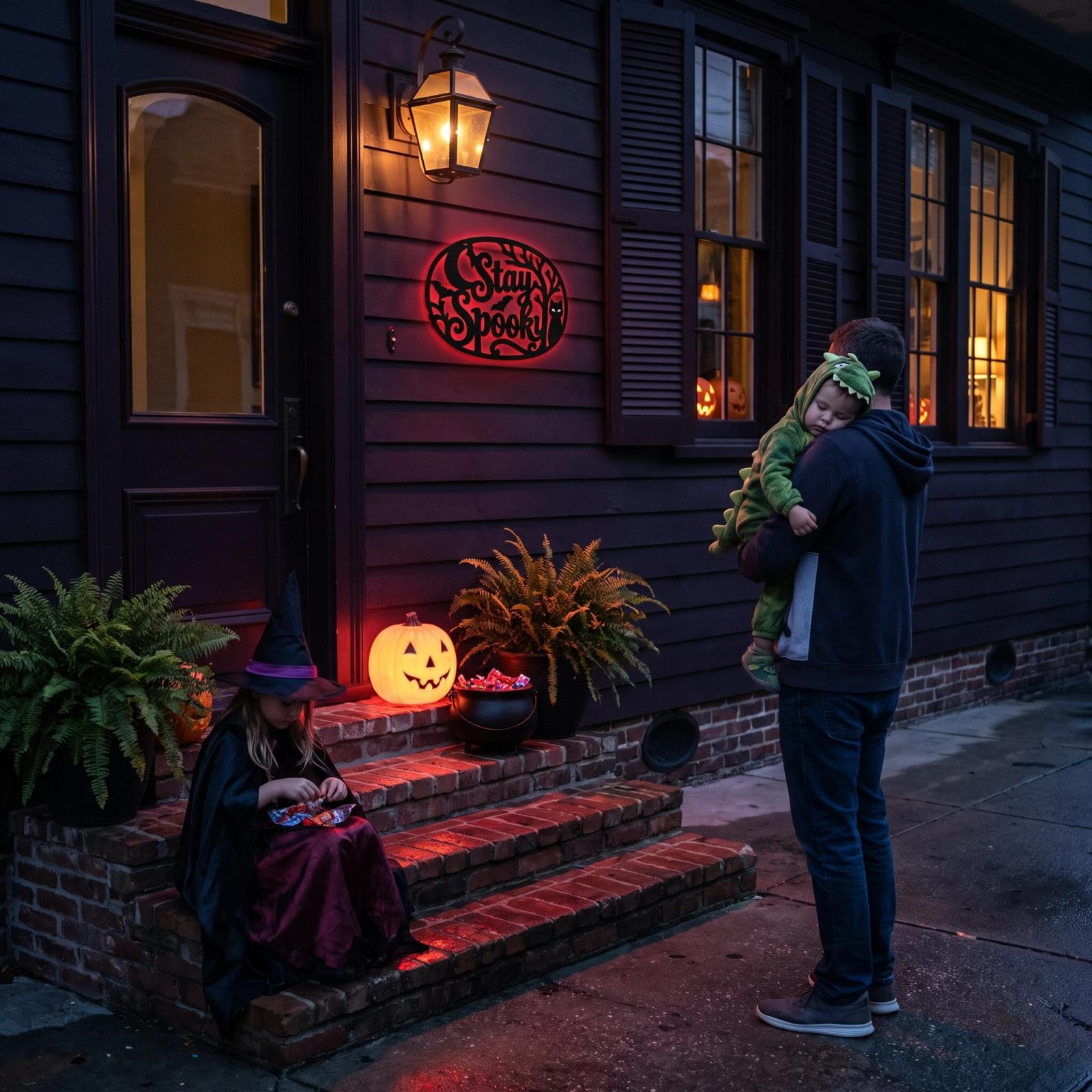 Stay Spooky Halloween LED Metal Wall Art – Midnight Familiar, Porch & Living Room Decor — 7