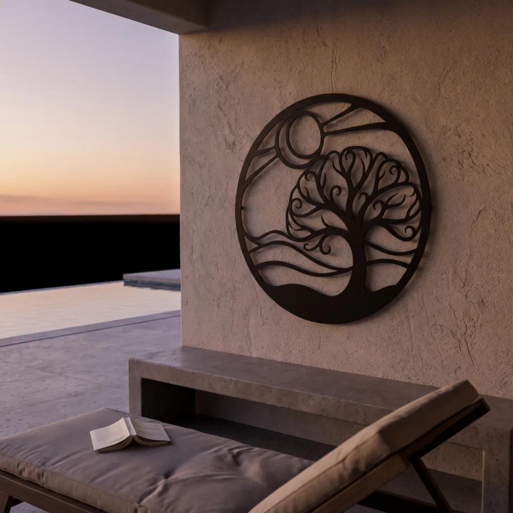 Tree of Life Metal Wall Art – Rooted Horizon, Nature Landscape Living Room Decor — 4