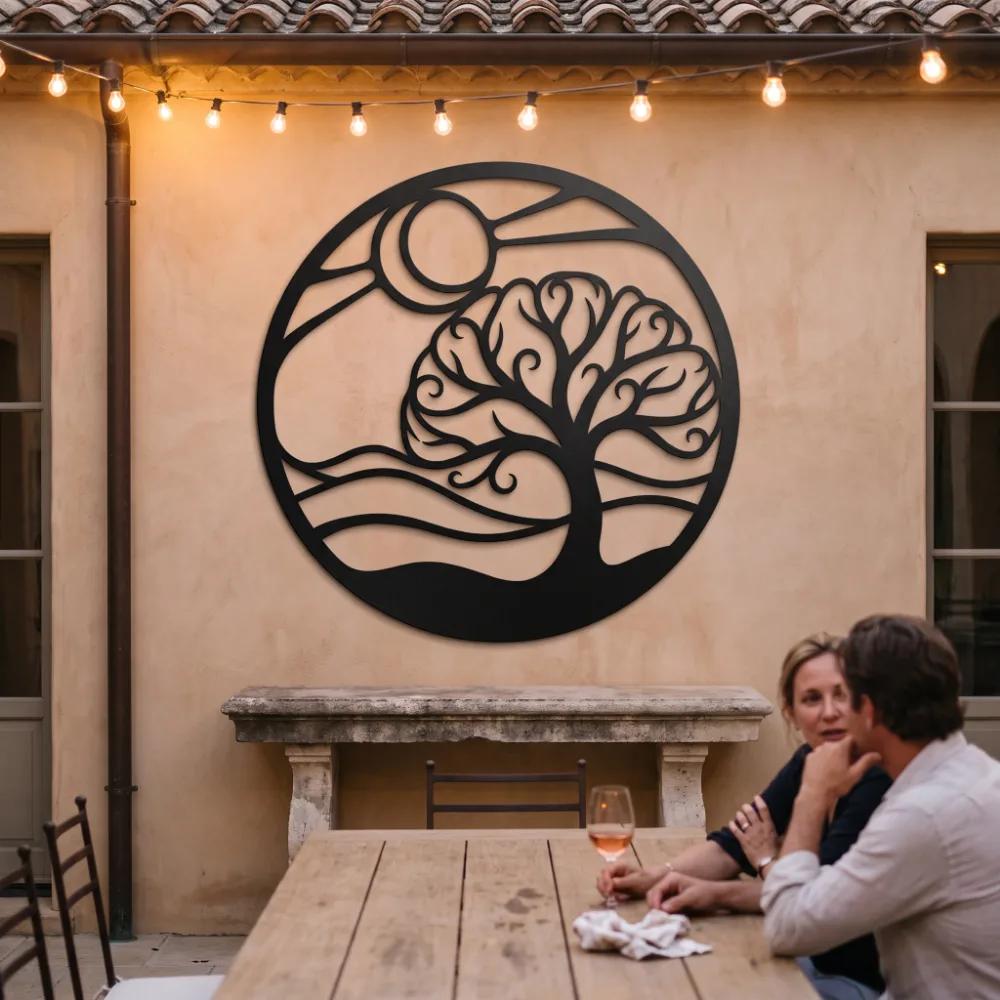 Tree of Life Metal Wall Art – Rooted Horizon, Nature Landscape Living Room Decor — 5