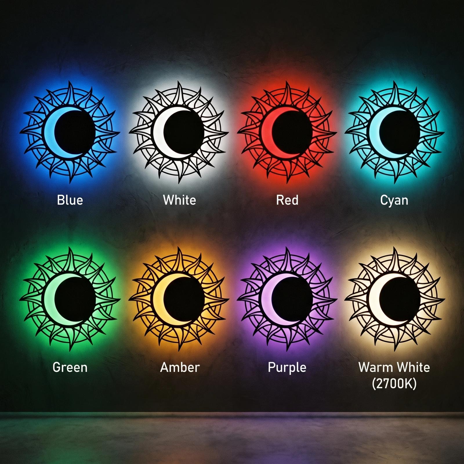 Sun Moon LED Metal Wall Art Backlit Eclipse – Umbra Rite, Entryway Decor — 7