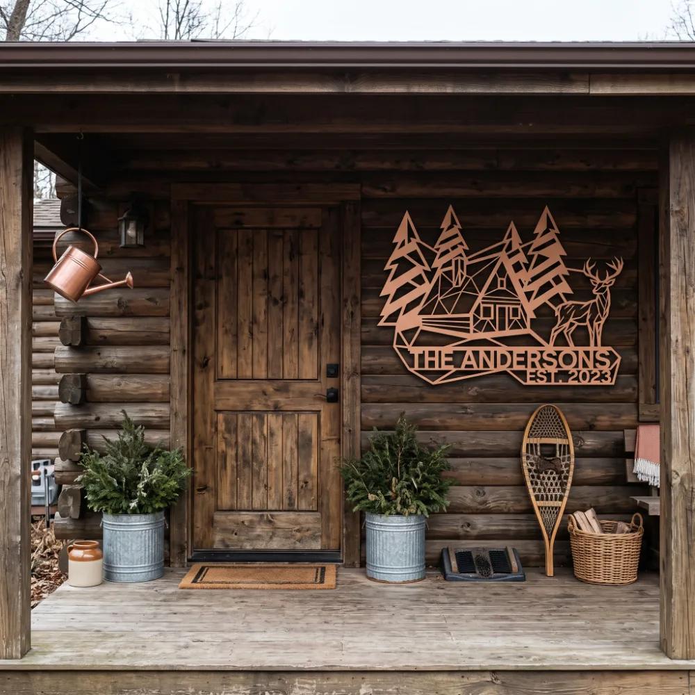 Custom Mountain Cabin Metal Address Sign – Forest Arrival, Rustic Facade & Porch Decor — 2