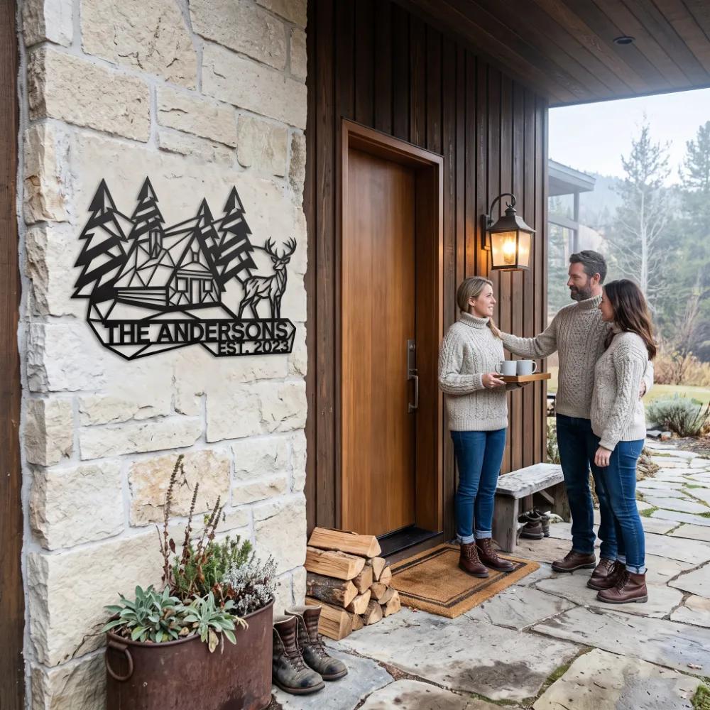 Custom Mountain Cabin Metal Address Sign – Forest Arrival, Rustic Facade & Porch Decor — 7