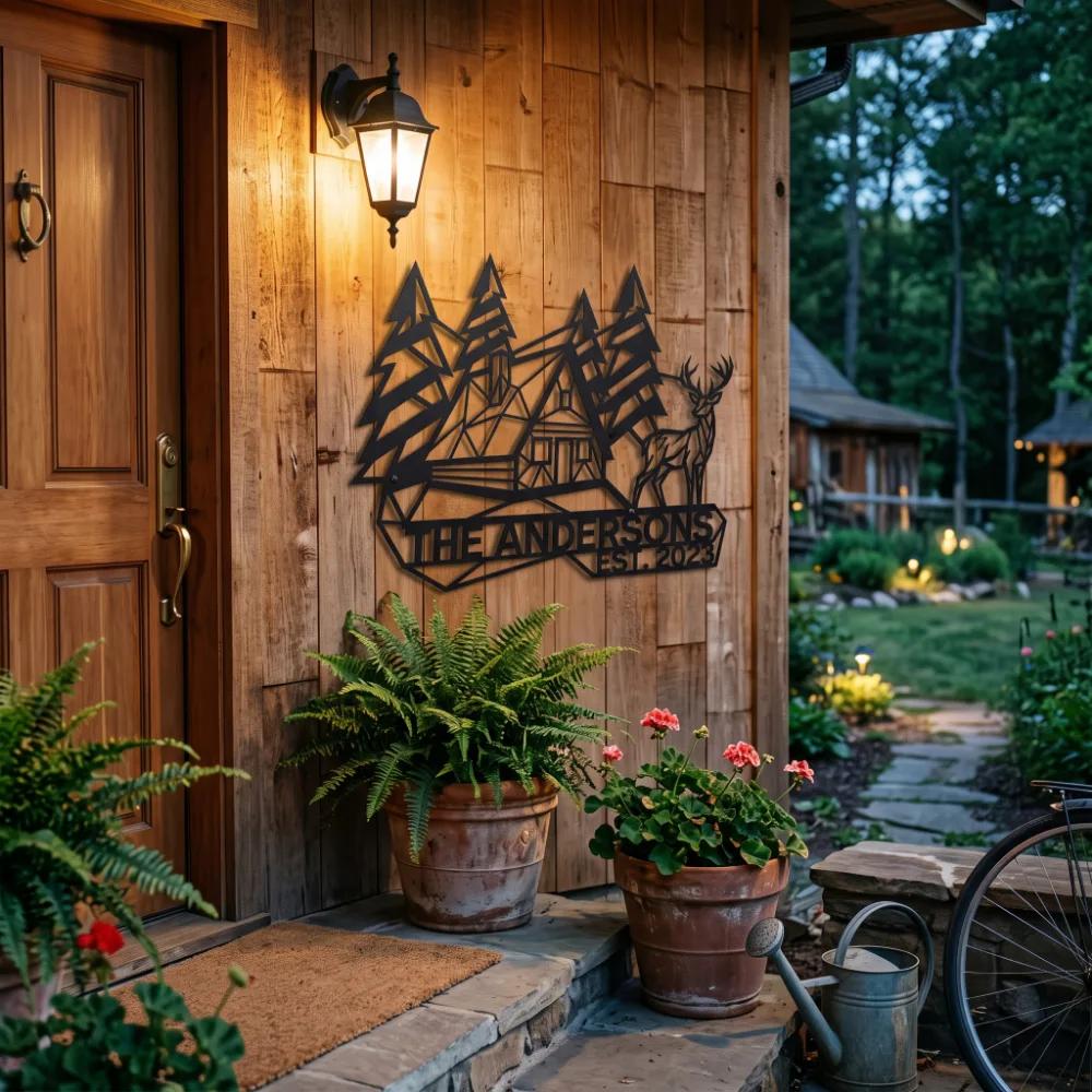 Custom Mountain Cabin Metal Address Sign – Forest Arrival, Rustic Facade & Porch Decor — 9