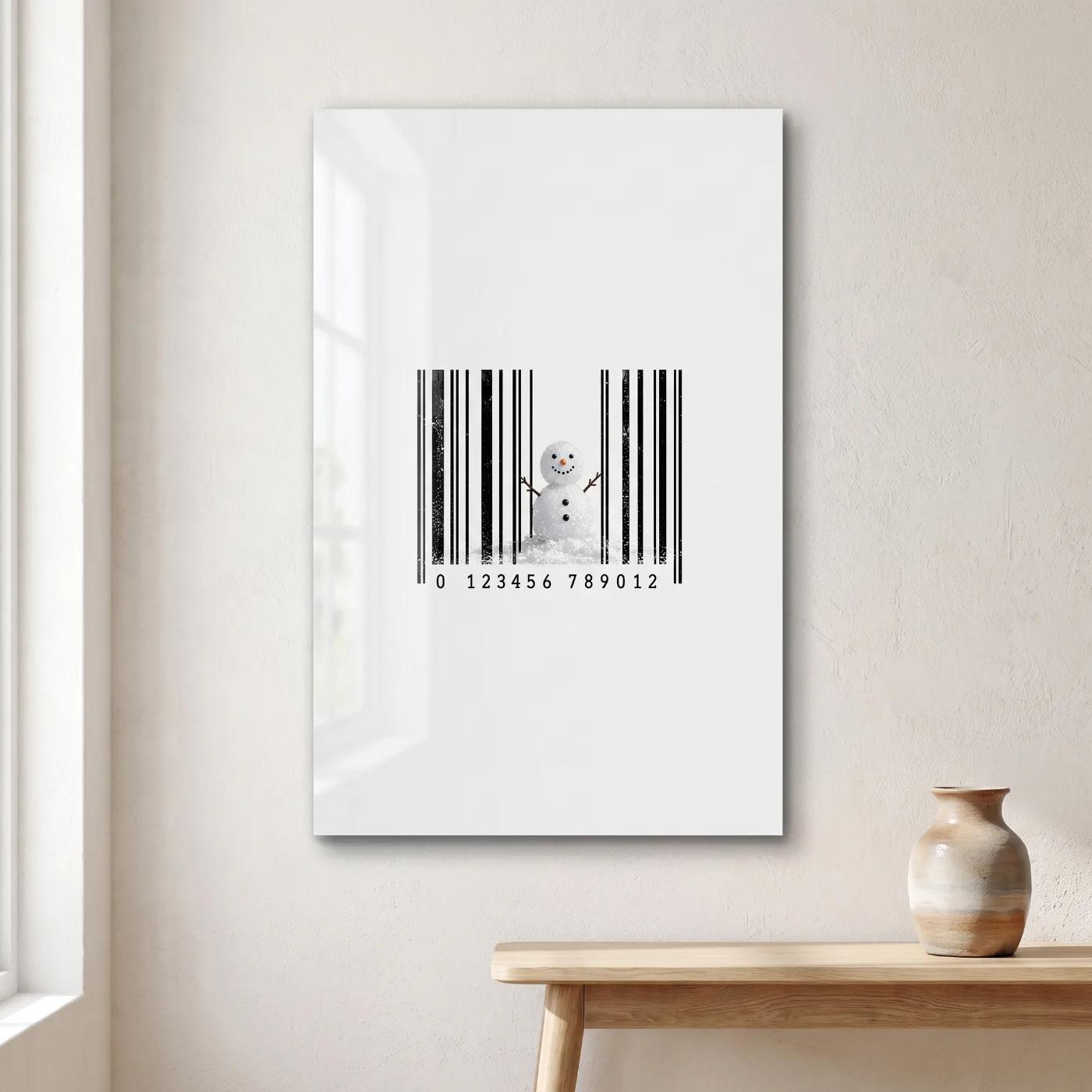 Winter Snowman Barcode Wall Art Minimalist | Glass Wall Art