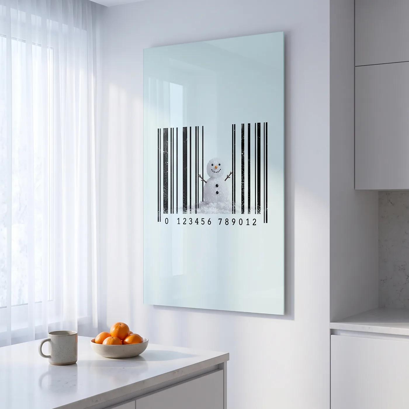 Winter Snowman Barcode Wall Art Minimalist | Glass Wall Art — 2