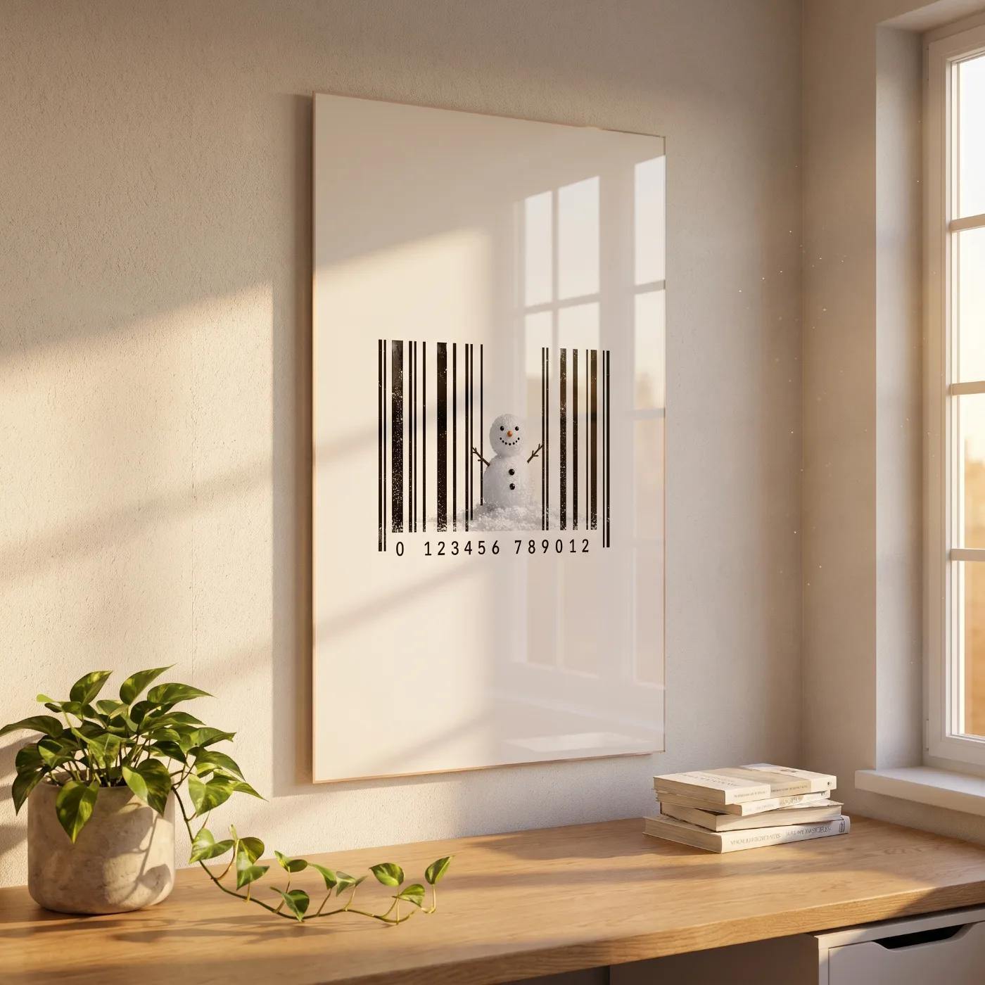 Winter Snowman Barcode Wall Art Minimalist | Glass Wall Art — 3