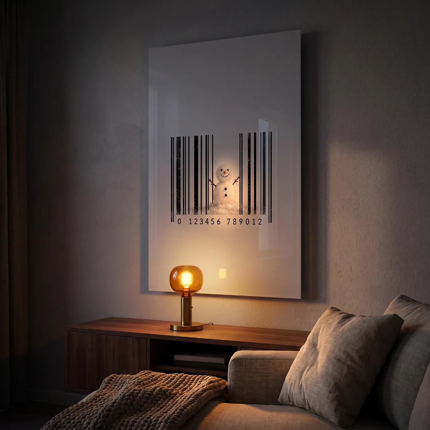 Winter Snowman Barcode Wall Art Minimalist | Glass Wall Art — 4