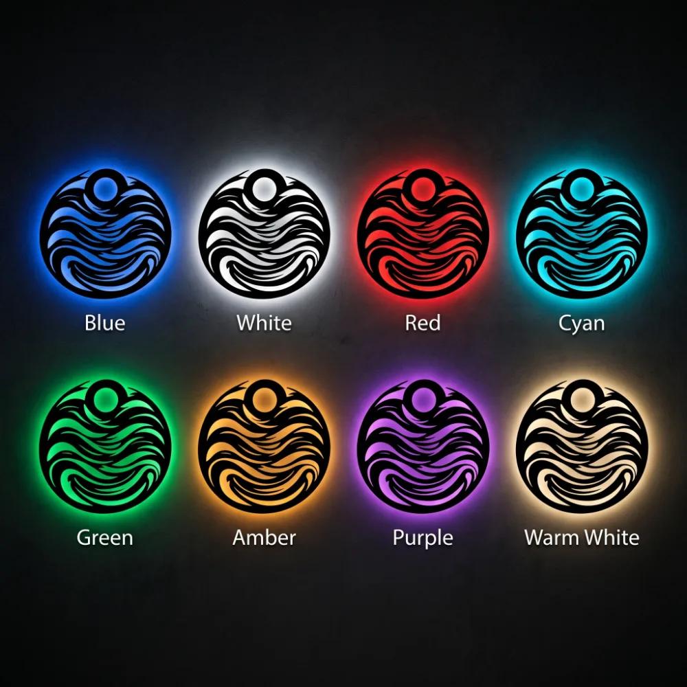 Ocean Wave Circle Metal Wall Art – Tide Chorus, LED Backlit Coastal Living Room Decor — 10
