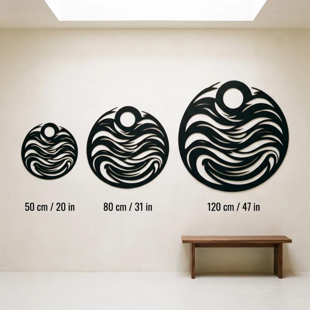 Ocean Wave Circle Metal Wall Art – Tide Chorus, LED Backlit Coastal Living Room Decor — 11