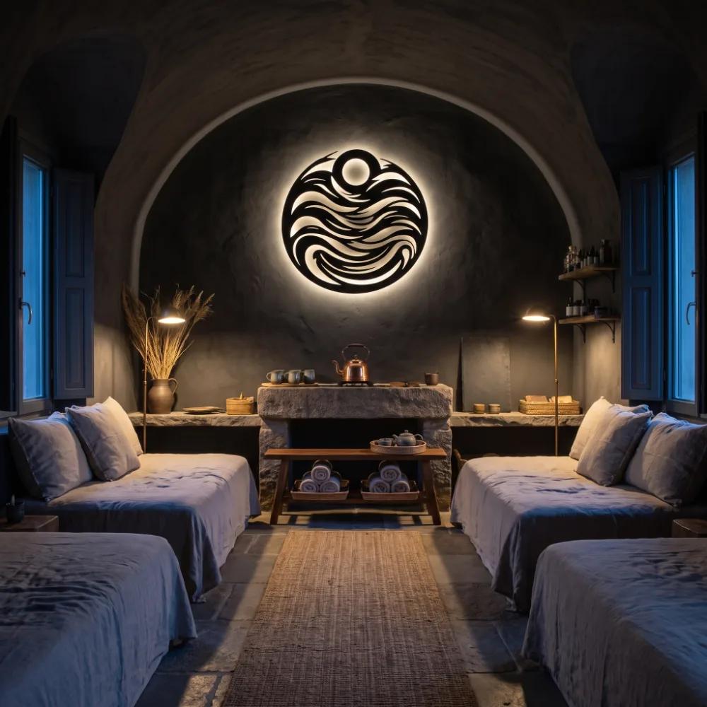 Ocean Wave Circle Metal Wall Art – Tide Chorus, LED Backlit Coastal Living Room Decor — 8