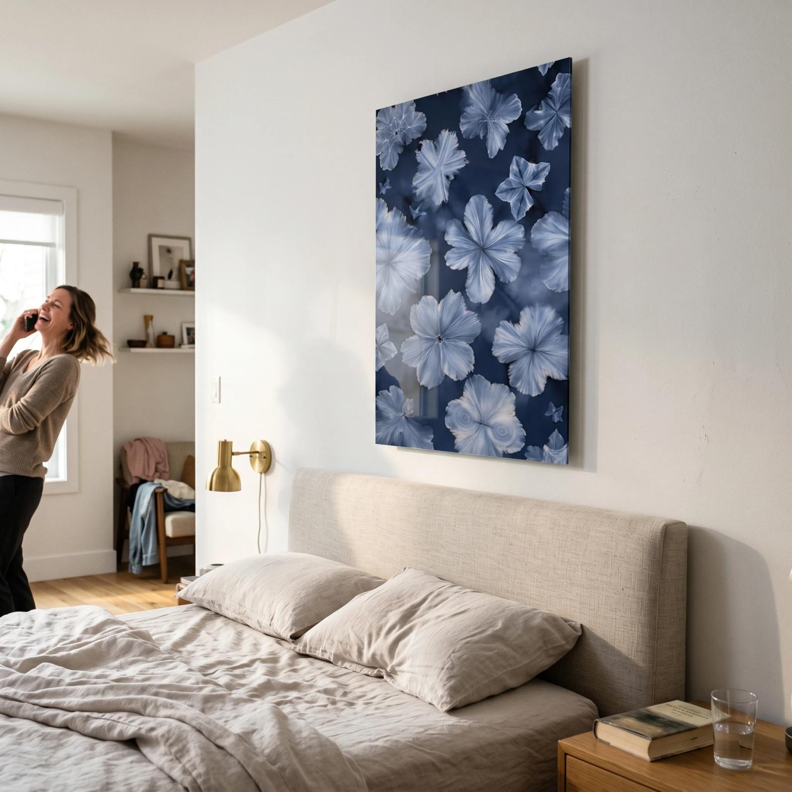 Indigo Floral Glass Wall Art Cyanotype Botanical | Glass Wall Art