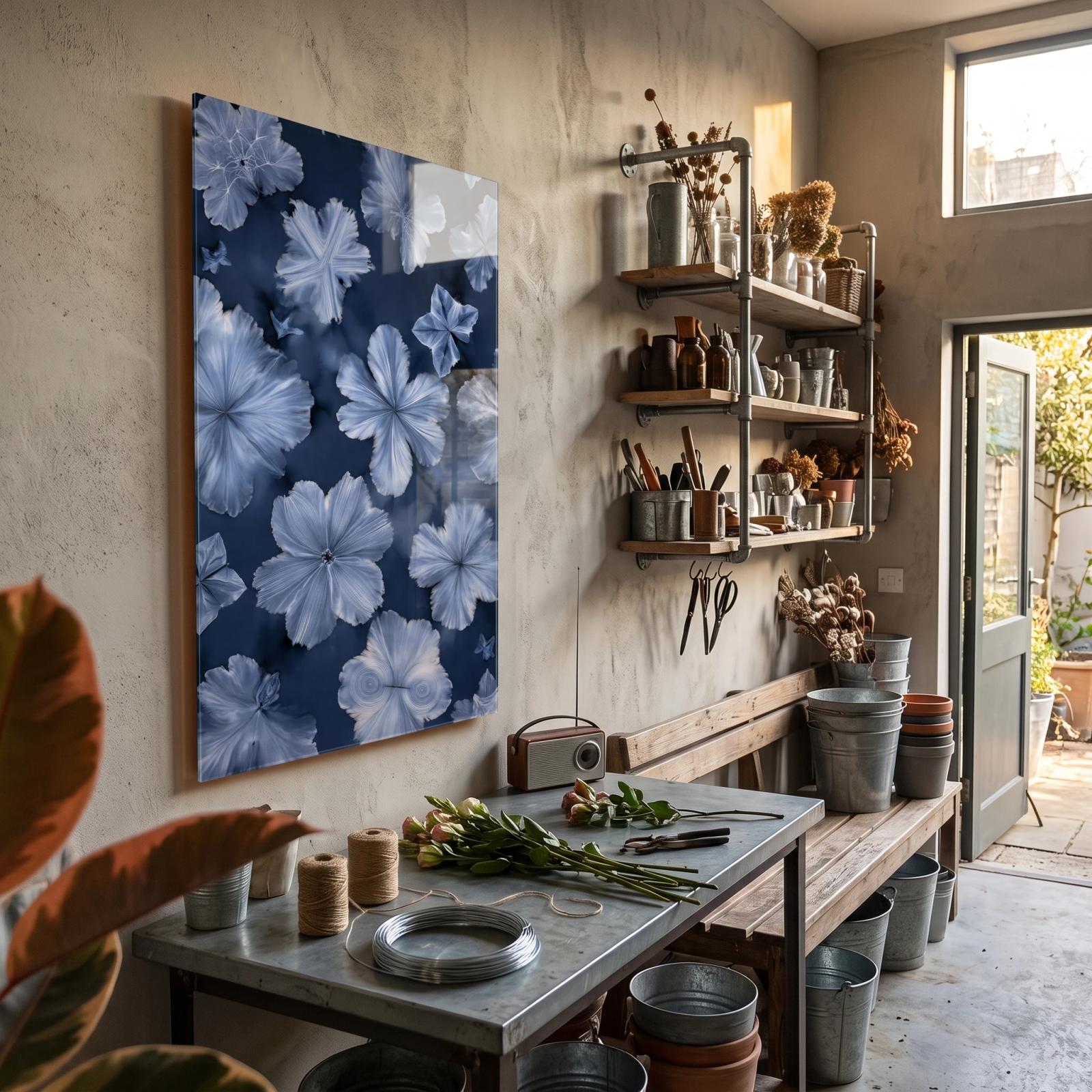 Indigo Floral Glass Wall Art Cyanotype Botanical | Glass Wall Art — 2