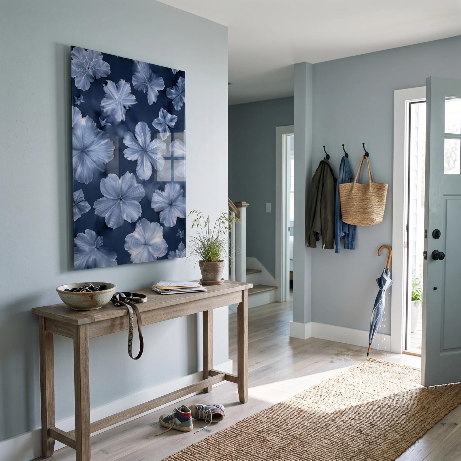 Indigo Floral Glass Wall Art Cyanotype Botanical | Glass Wall Art — 4