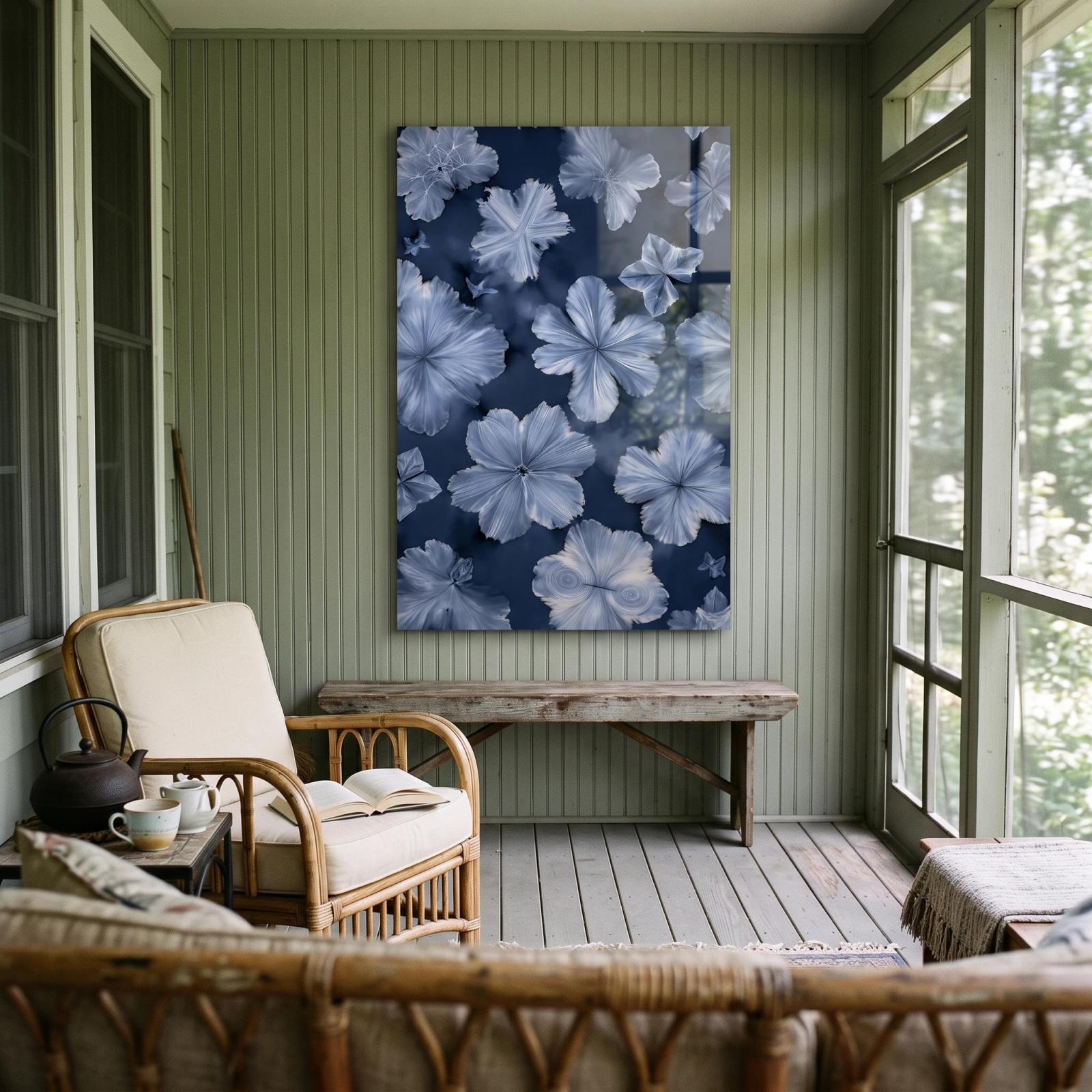 Indigo Floral Glass Wall Art Cyanotype Botanical | Glass Wall Art — 5