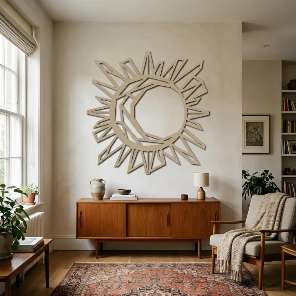 Geometric Sun and Moon Metal Wall Art – Celestial Harmony, Living Room Decor — 2