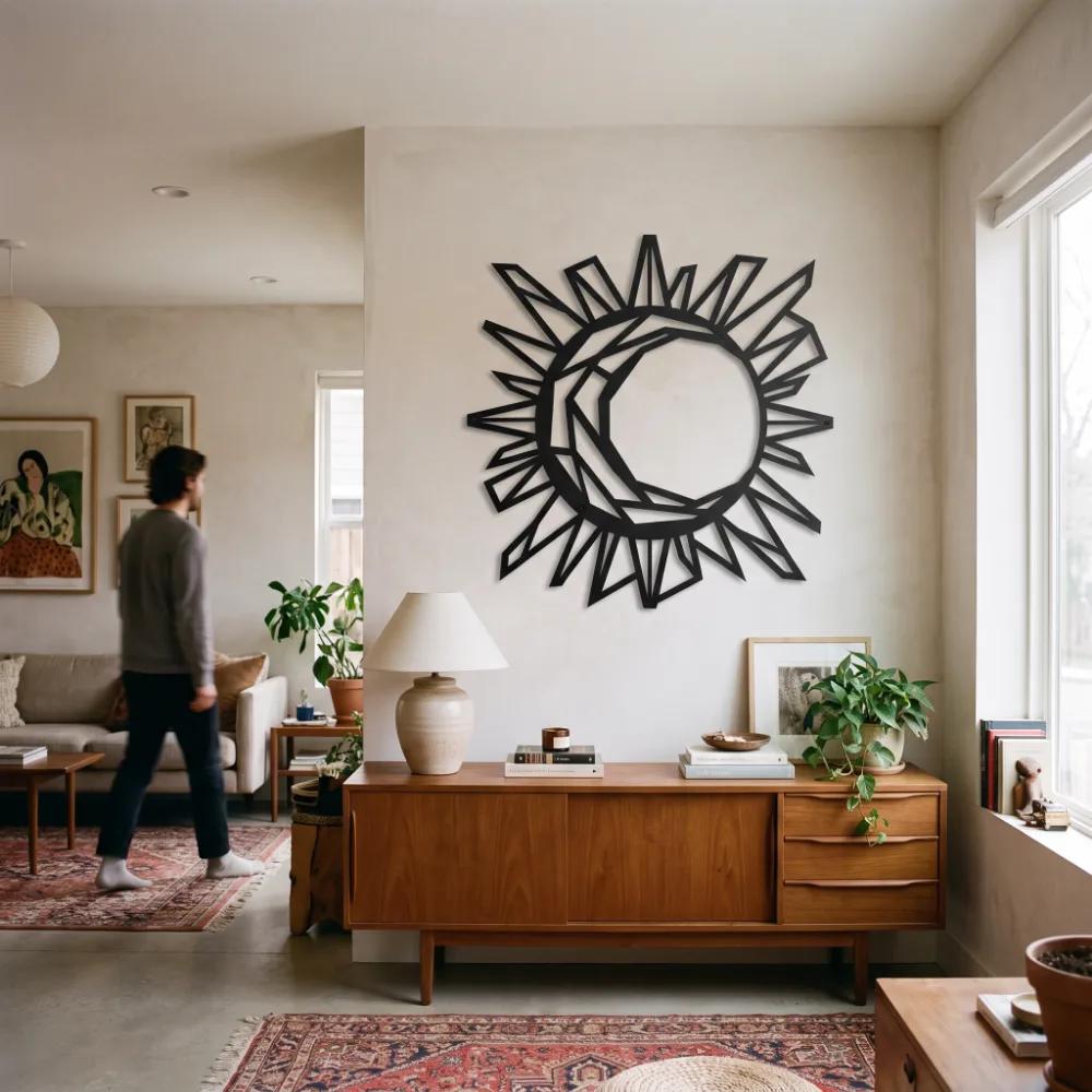 Geometric Sun and Moon Metal Wall Art – Celestial Harmony, Living Room Decor — 3