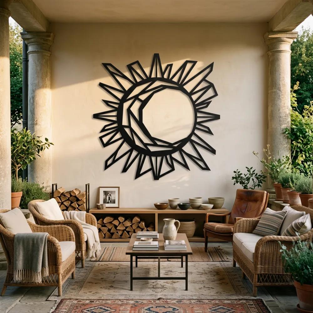 Geometric Sun and Moon Metal Wall Art – Celestial Harmony, Living Room Decor — 4