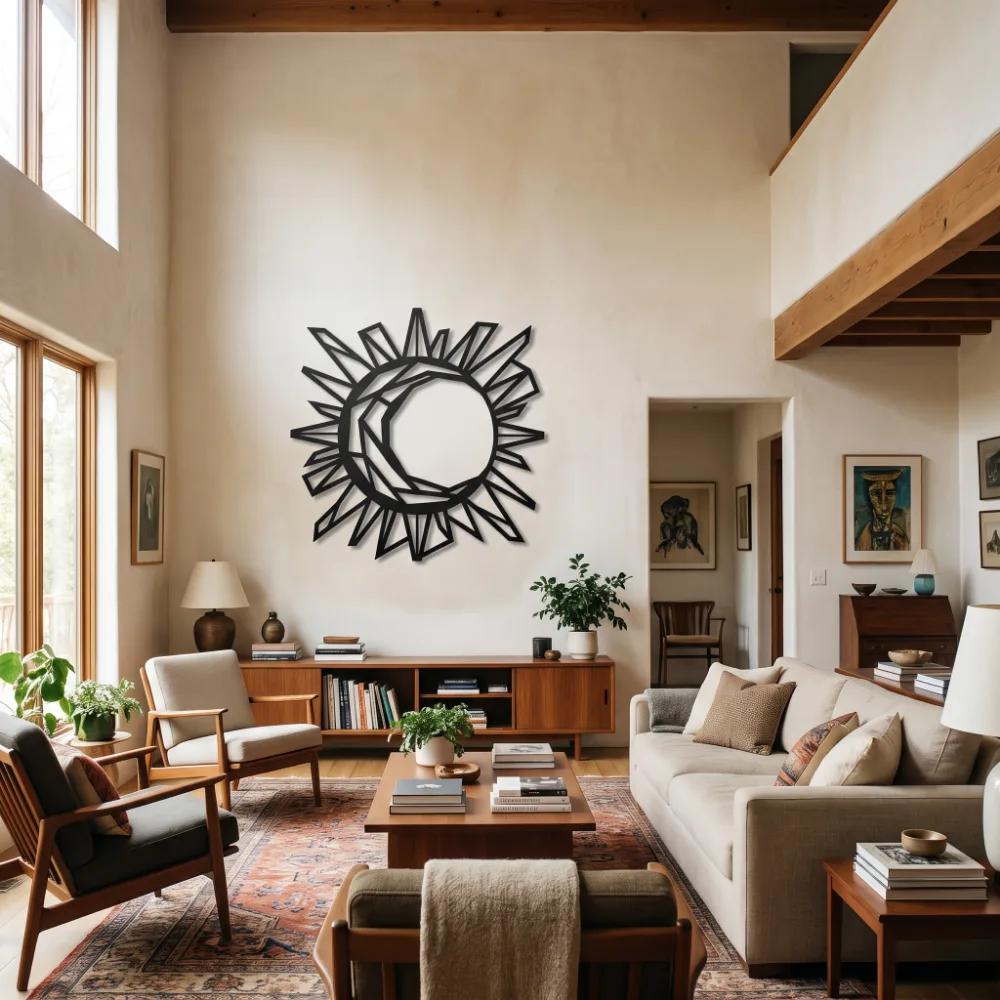 Geometric Sun and Moon Metal Wall Art – Celestial Harmony, Living Room Decor — 5