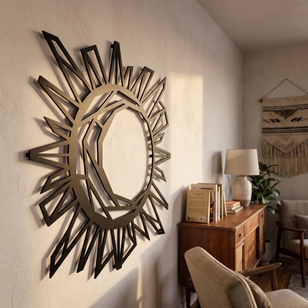 Geometric Sun and Moon Metal Wall Art – Celestial Harmony, Living Room Decor — 6