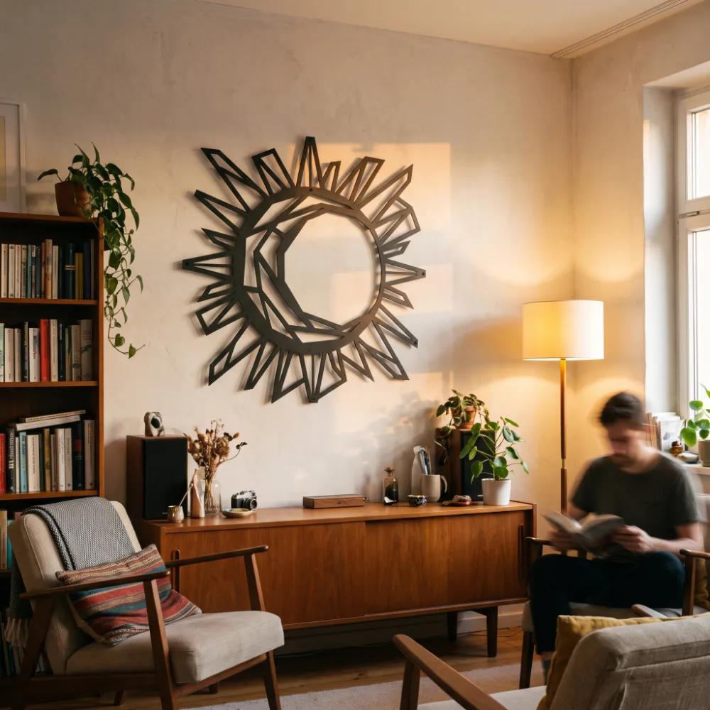 Geometric Sun and Moon Metal Wall Art – Celestial Harmony, Living Room Decor — 8