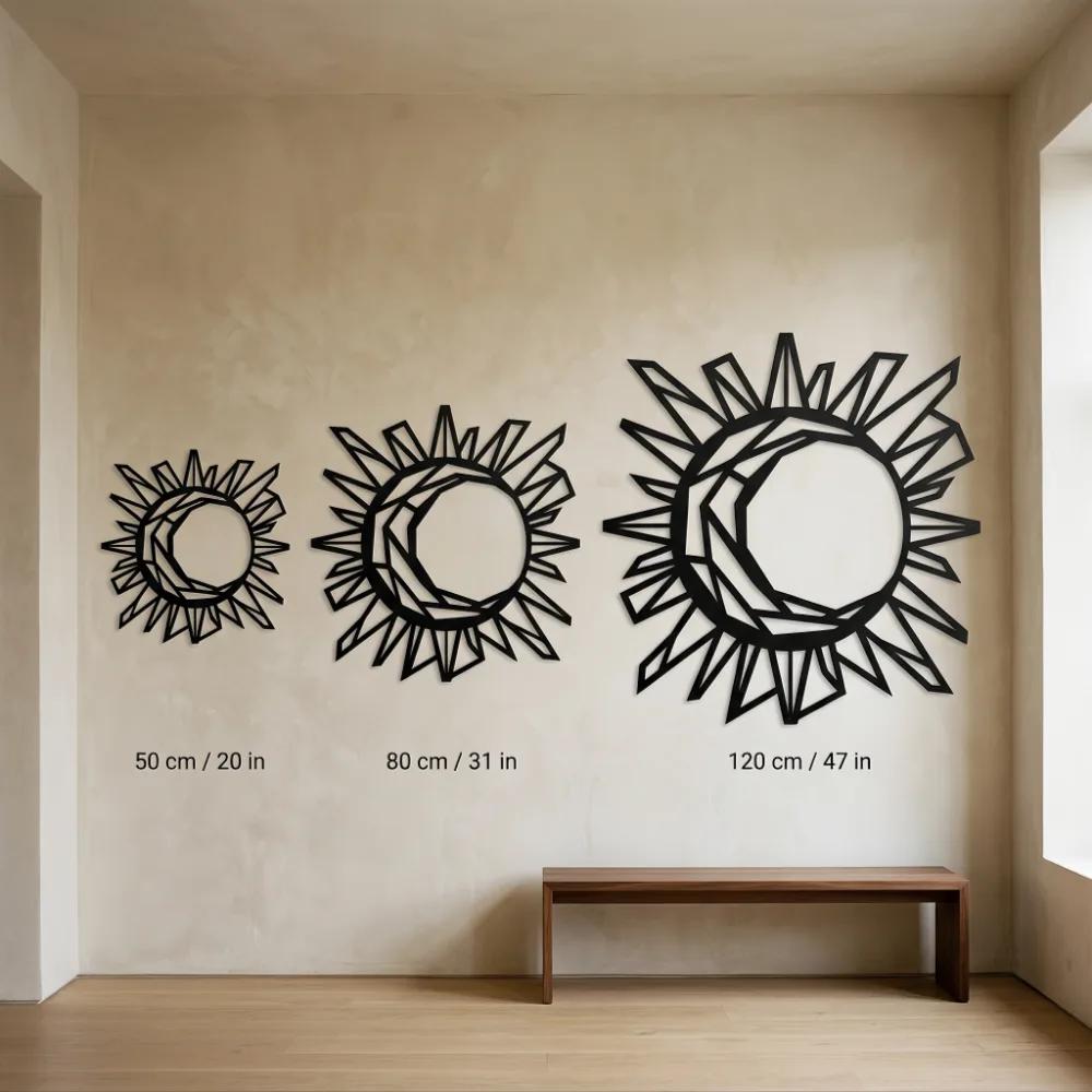 Geometric Sun and Moon Metal Wall Art – Celestial Harmony, Living Room Decor — 9
