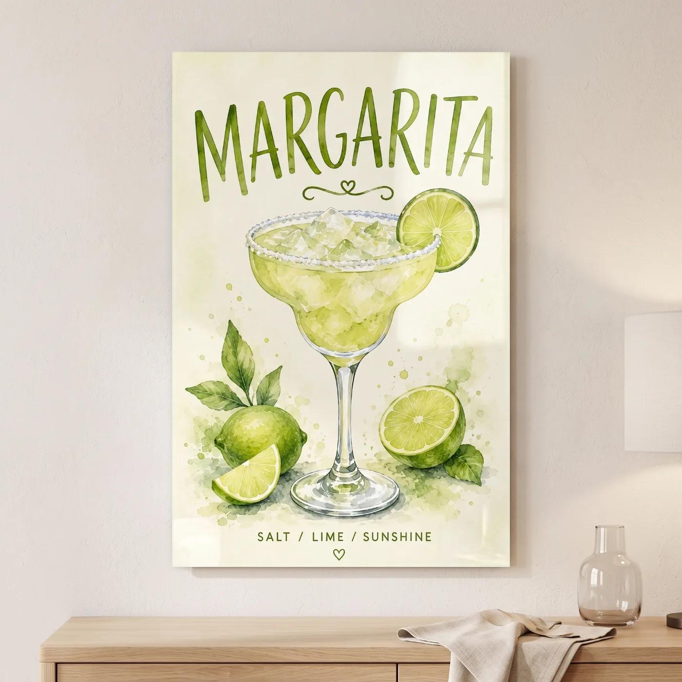 Margarita Watercolor Lime Cocktail Kitchen Wall Art | Glass Wall Art