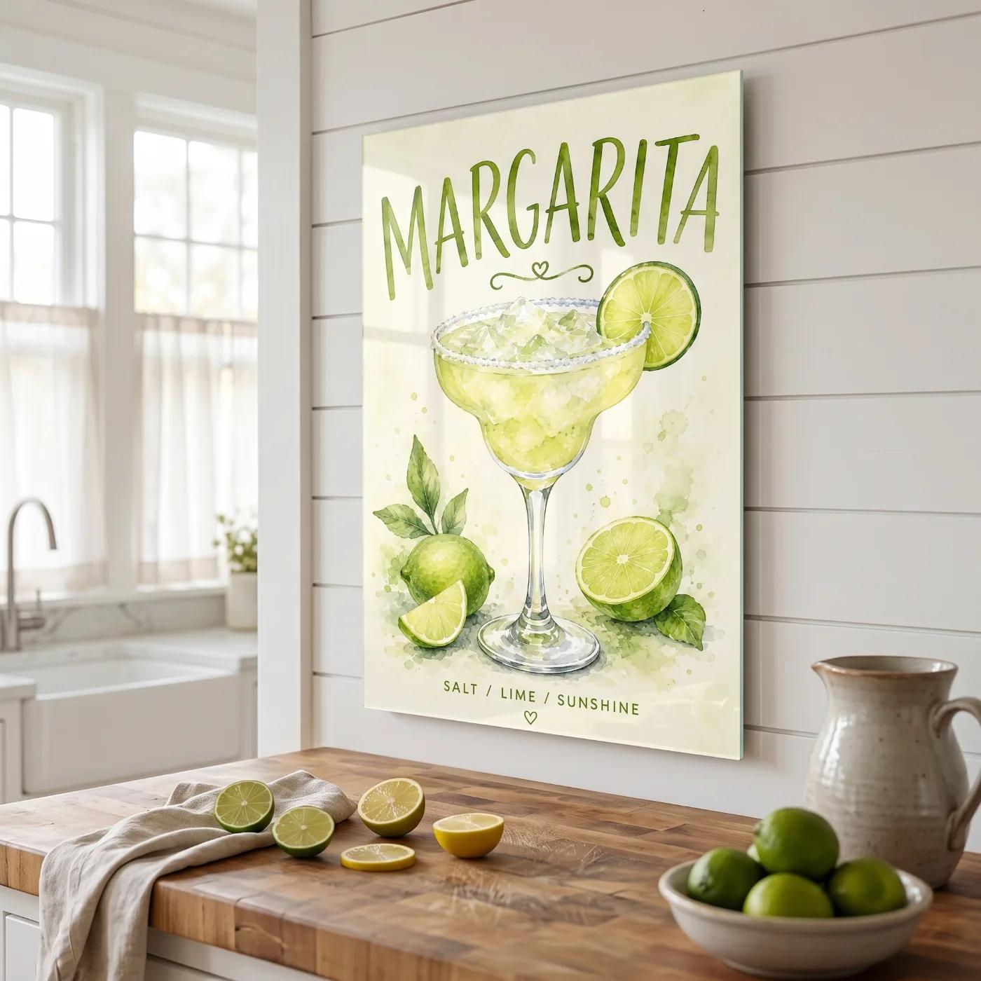 Margarita Watercolor Lime Cocktail Kitchen Wall Art | Glass Wall Art — 2