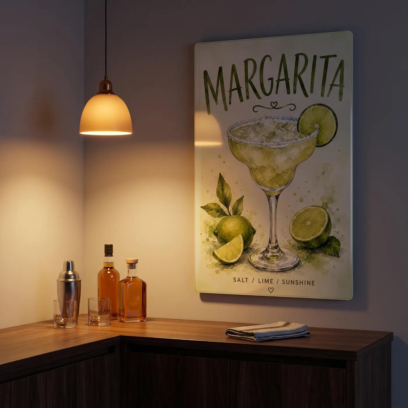Margarita Watercolor Lime Cocktail Kitchen Wall Art | Glass Wall Art — 3