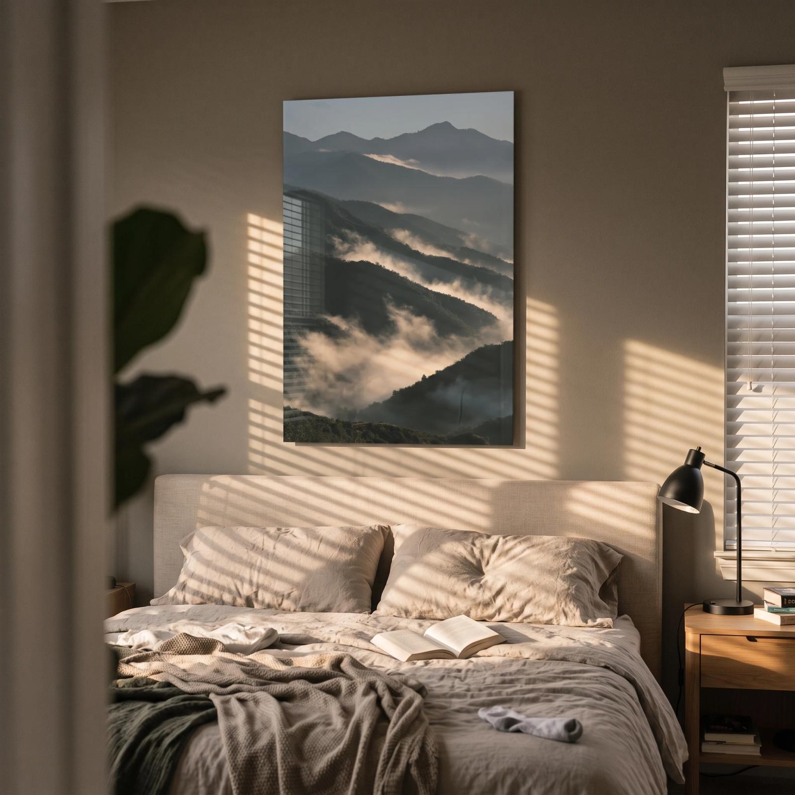Misty Mountain Landscape Fog Ridgeline Glass Wall Art — 2