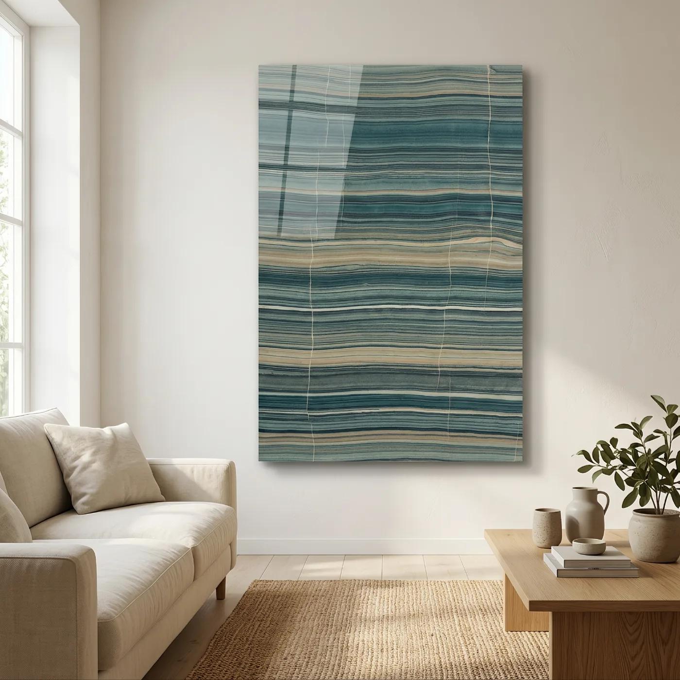 Teal Stone Strata Abstract Layered Glass Wall Art