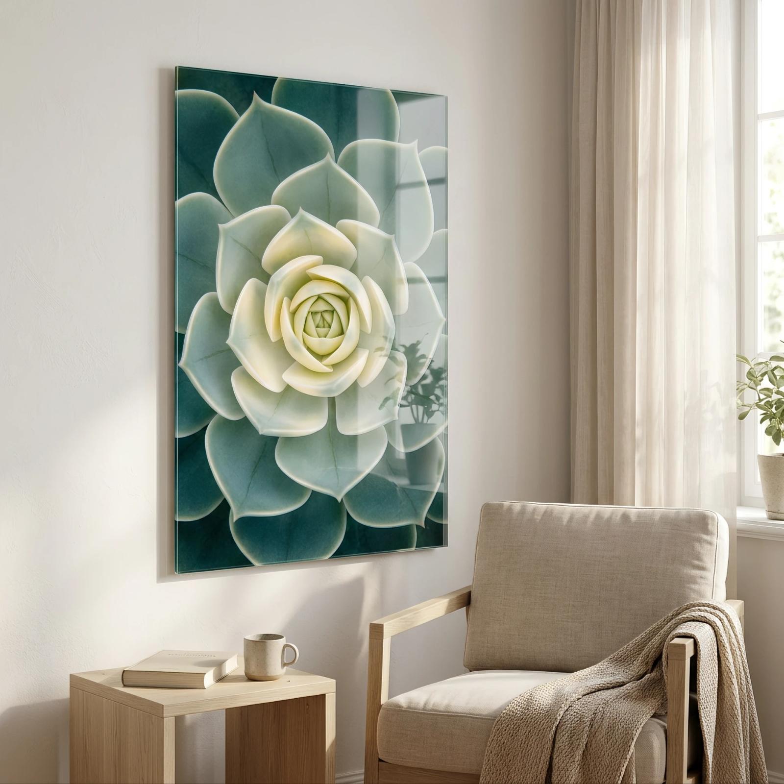 Succulent Glass Wall Art Sage Botanical Rosette | Glass Wall Art