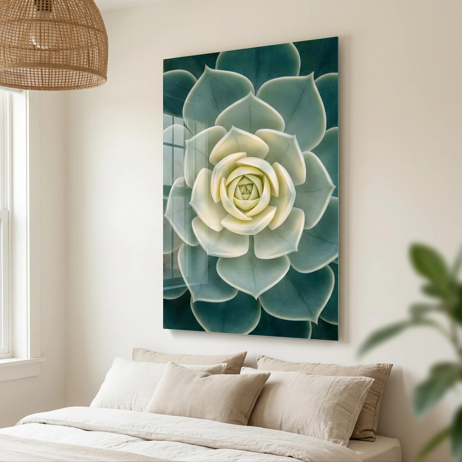 Succulent Glass Wall Art Sage Botanical Rosette | Glass Wall Art — 2