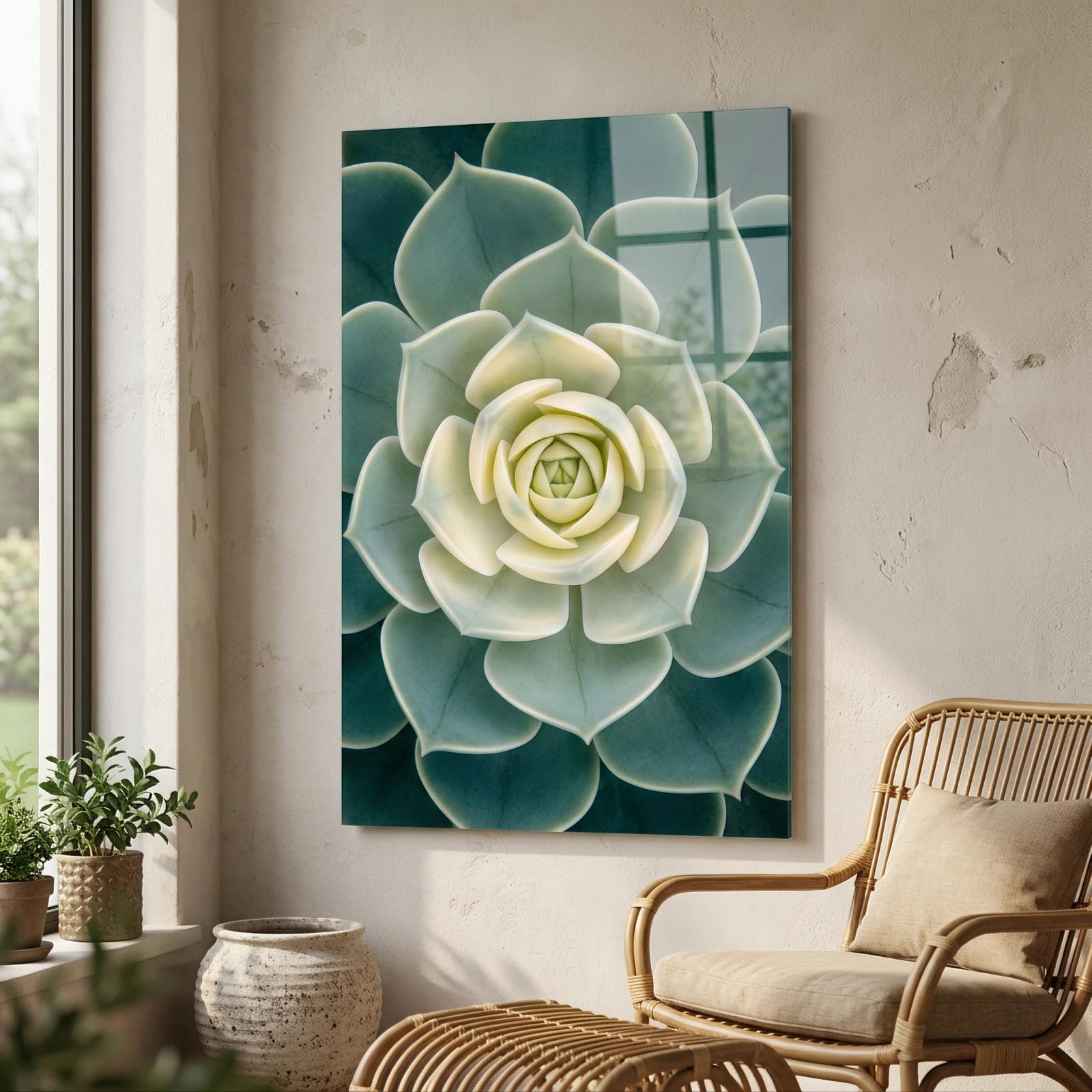 Succulent Glass Wall Art Sage Botanical Rosette | Glass Wall Art — 3