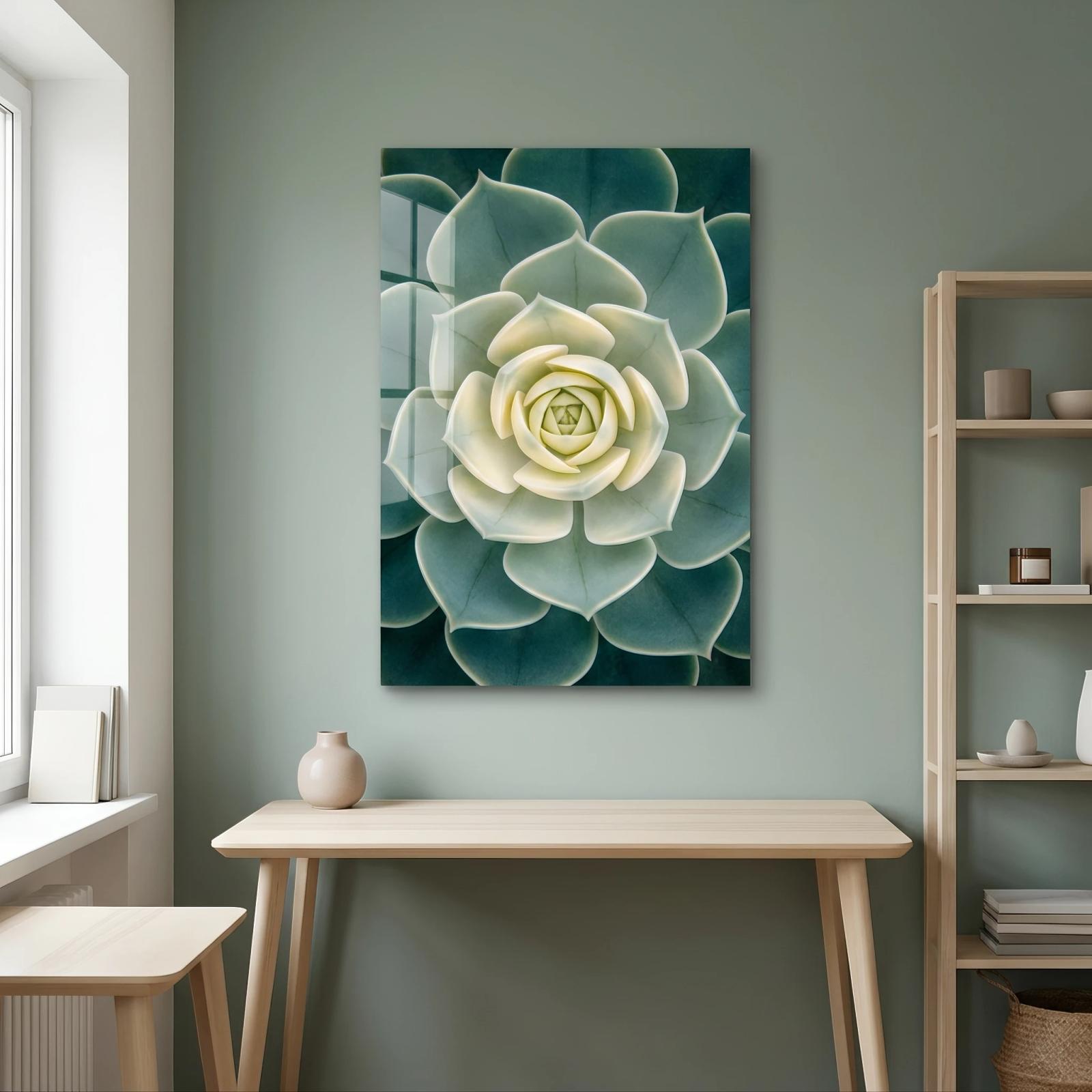 Succulent Glass Wall Art Sage Botanical Rosette | Glass Wall Art — 4