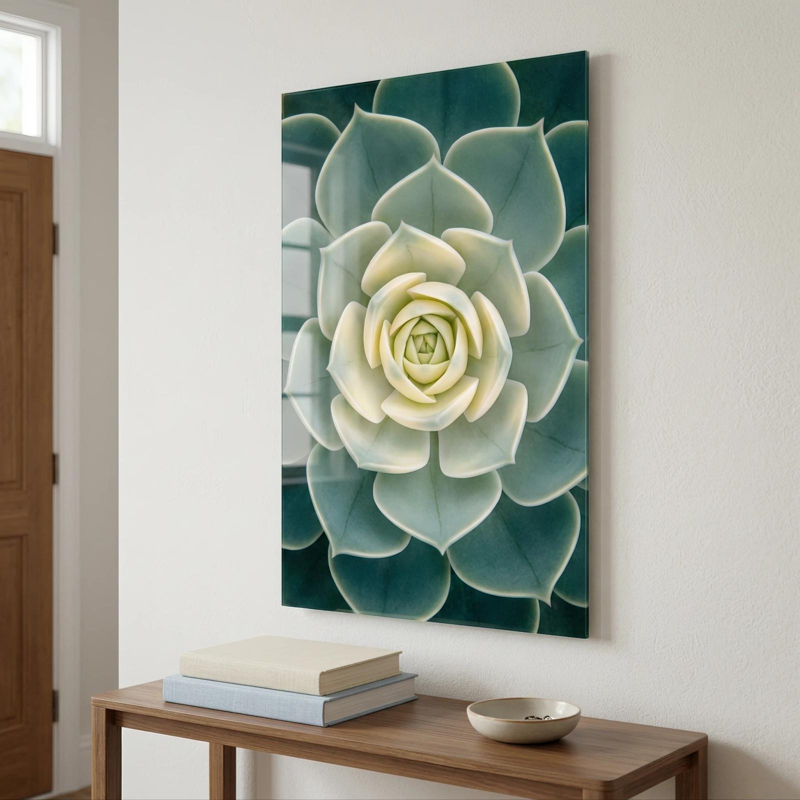 Succulent Glass Wall Art Sage Botanical Rosette | Glass Wall Art — 5