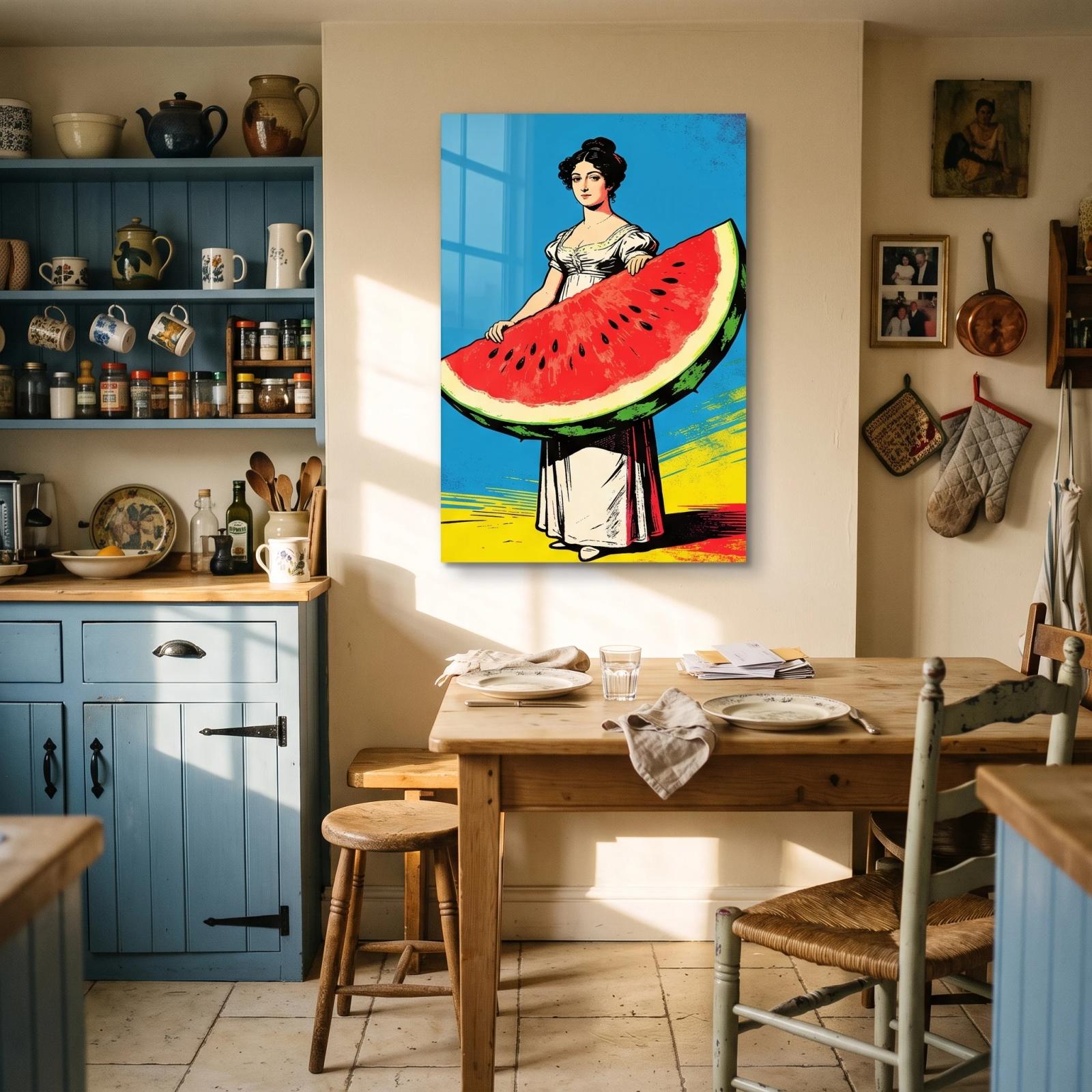 Watermelon Lady Pop Art Vintage Portrait Glass Wall Art — 2